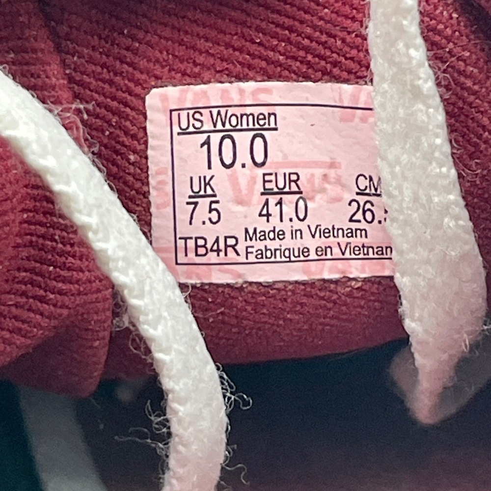 Vans TB4R Burgundy Canvas Low-Top Sneakers White Laces‎ Size Women 10 - Picture 9 of 11